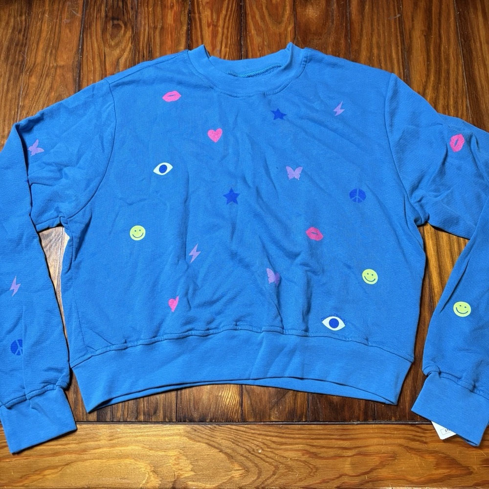 Lauren Moshi Spalding Neon Stud Elements Pullover in Mediterranean M New A1876